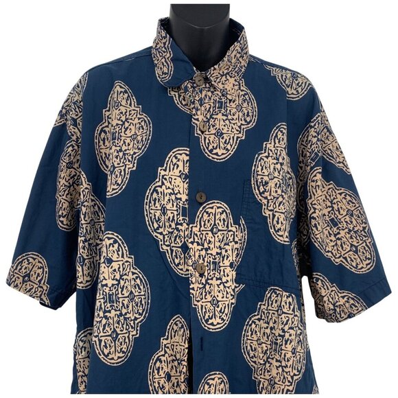 Noa Noa Men Aloha Hawaiian Shirt Size Medium Blue Beige Short Sleeve Button EUC - Picture 3 of 8